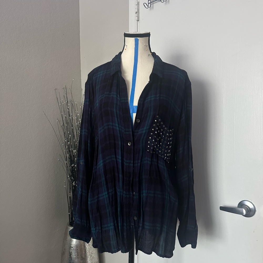 Rock & Republic Blue and Green Plaid Shirt